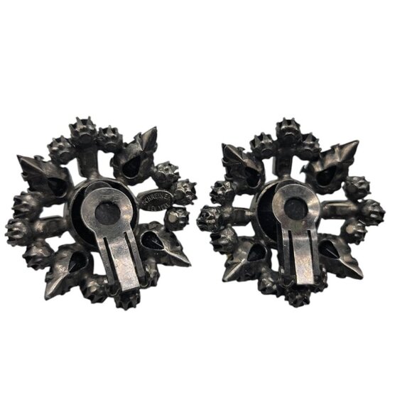 Schreiner New York Runway Style Clip On Earrings Black Rhinestone Cluster VTG - Picture 16 of 16